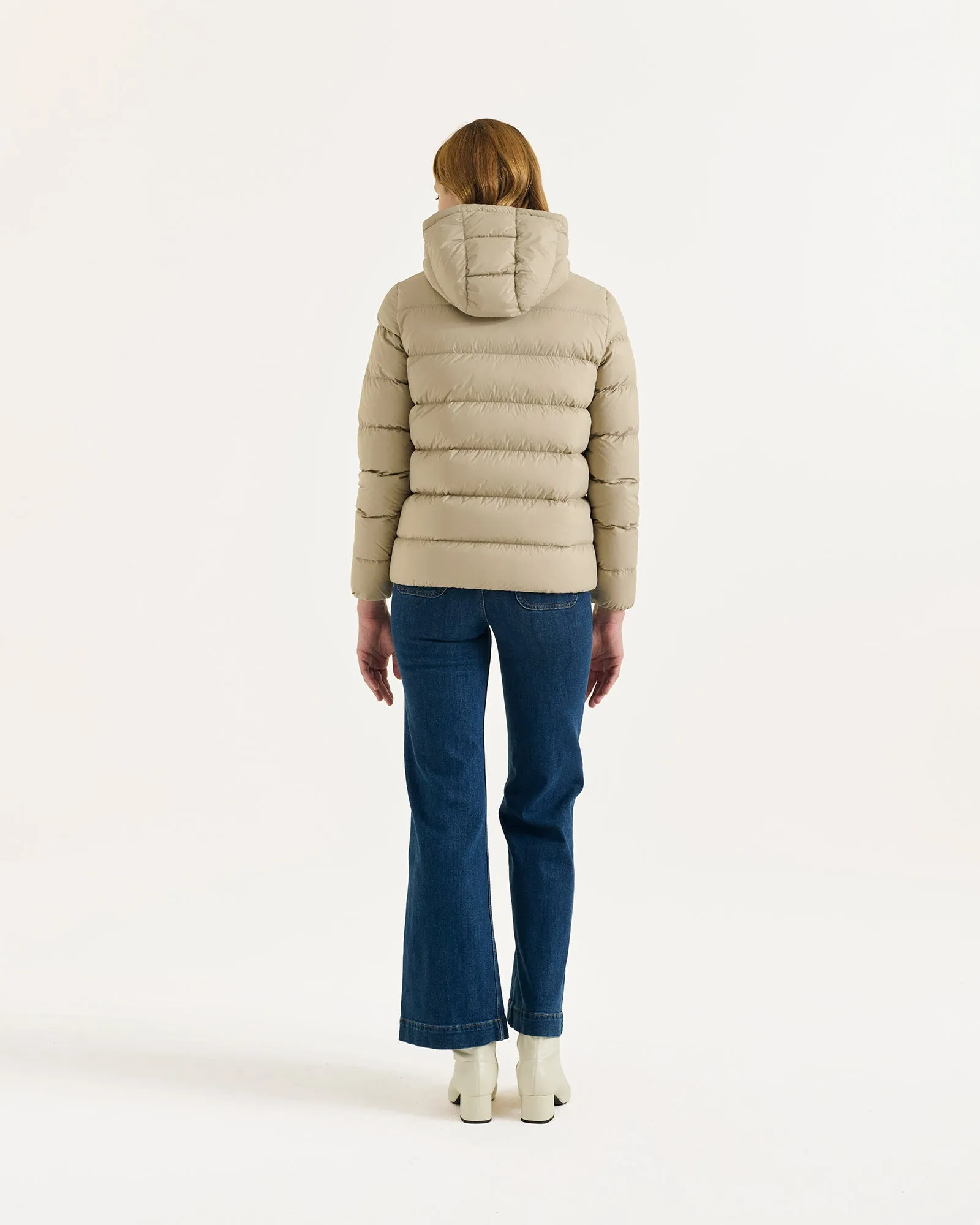 Johanna straight-cut hooded down jacket Beige