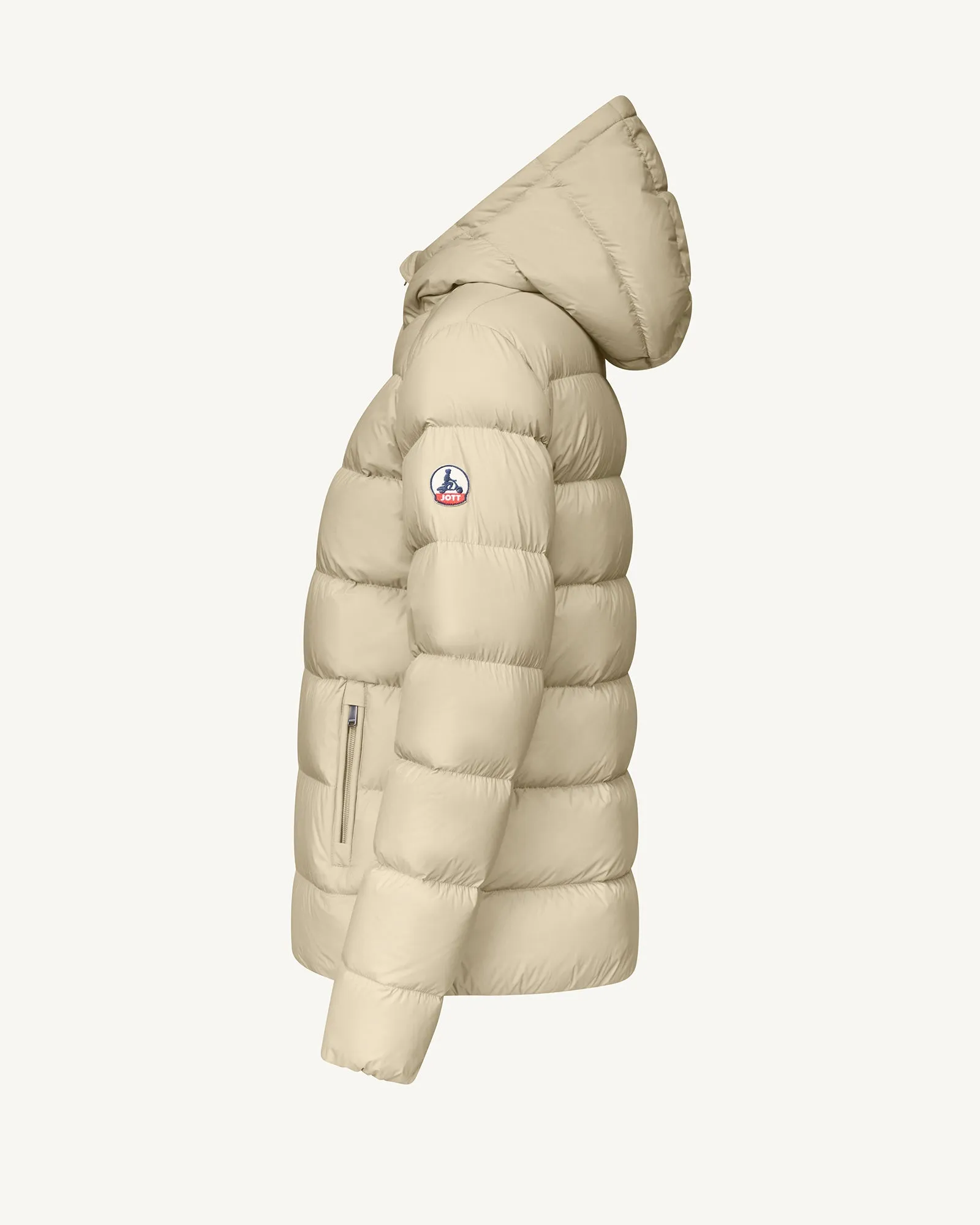 Johanna straight-cut hooded down jacket Beige