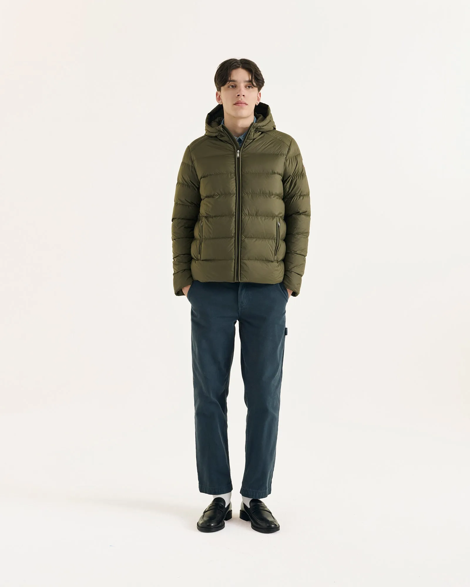 John straight-cut hooded down jacket Army