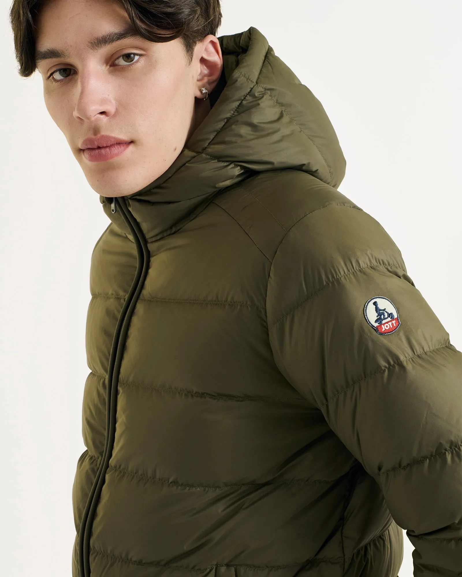 John straight-cut hooded down jacket Army