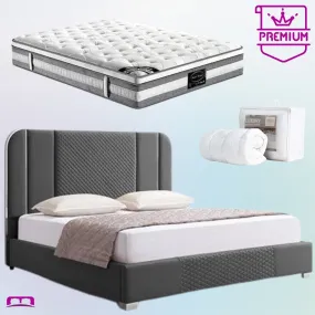 King Premium Package | Bedzy Luxe Halcyon King Bed Frame Black, Plush Premium Euro Top Pocket Spring Mattress (Medium Firm) & Bamboo Mattress Topper!