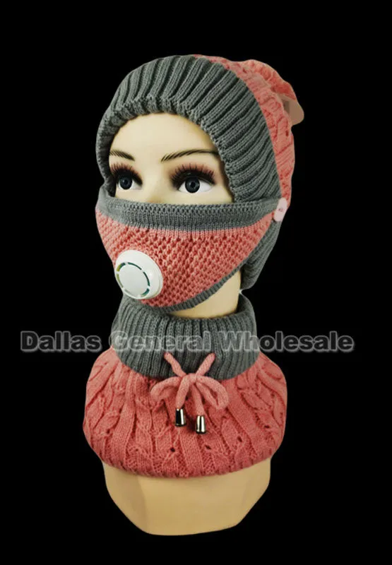 Ladies Fur Lining Beanie Scarf & Valve Mask Set Wholesale