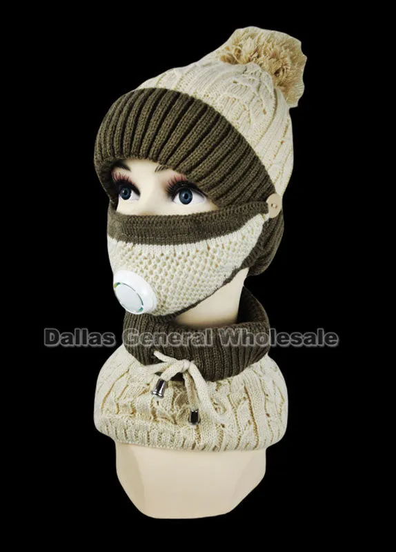 Ladies Fur Lining Beanie Scarf & Valve Mask Set Wholesale