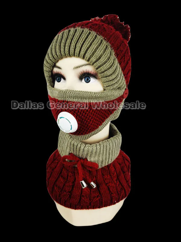 Ladies Fur Lining Beanie Scarf & Valve Mask Set Wholesale