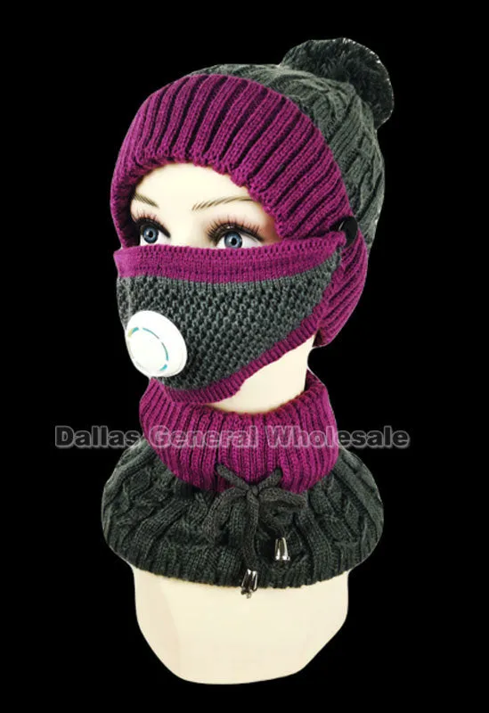 Ladies Fur Lining Beanie Scarf & Valve Mask Set Wholesale