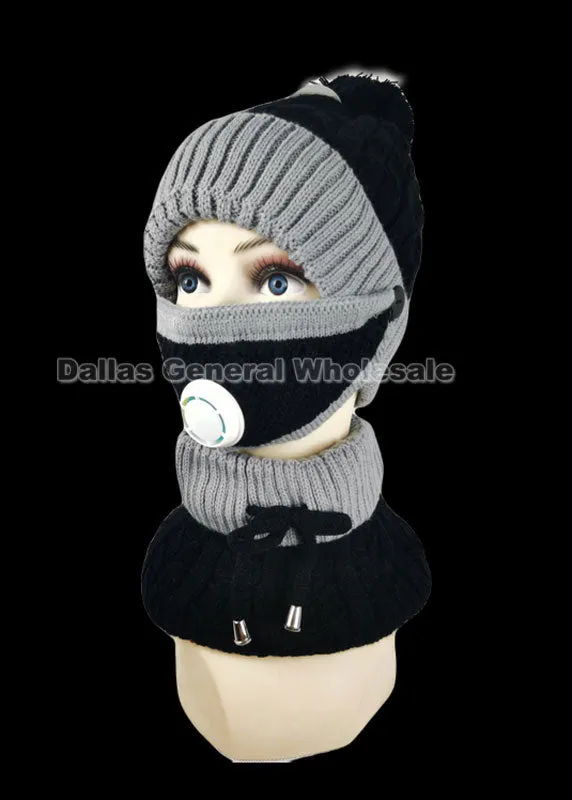 Ladies Fur Lining Beanie Scarf & Valve Mask Set Wholesale