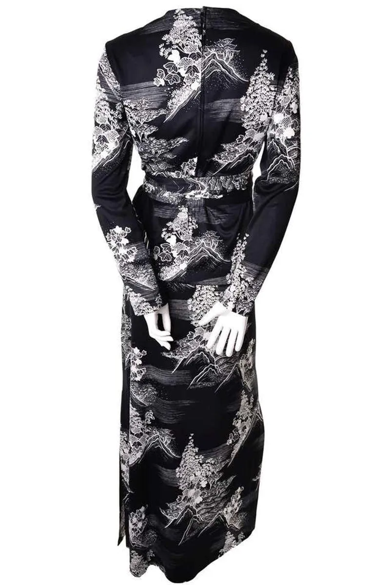 Lanvin Vintage 1970s 3 Pc Black & White Print Jersey Dress