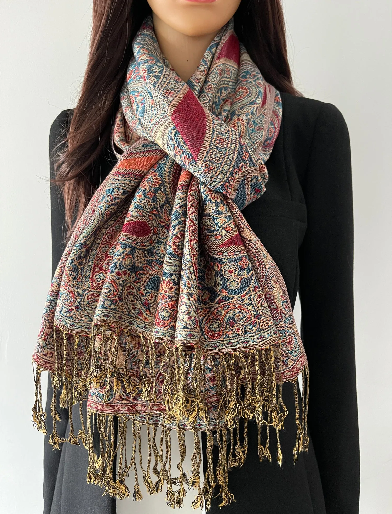 LARGE TEAL MULTI COLOUR PAISLEY PRINT PASHMINA SHAWL SCARF