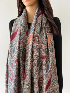 LARGE TEAL MULTI COLOUR PAISLEY PRINT PASHMINA SHAWL SCARF