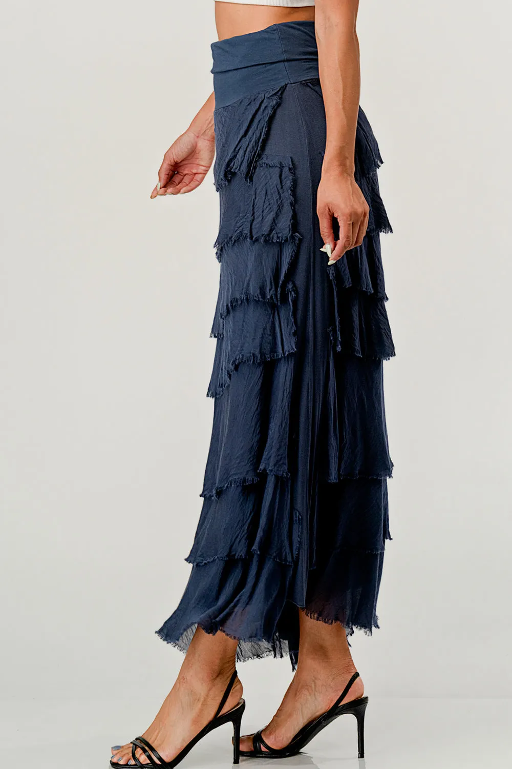 Layered Italian Raw Moda Maxi Skirt