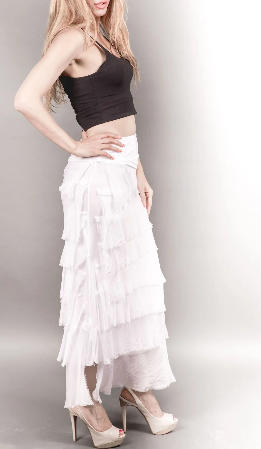 Layered Italian Raw Moda Maxi Skirt