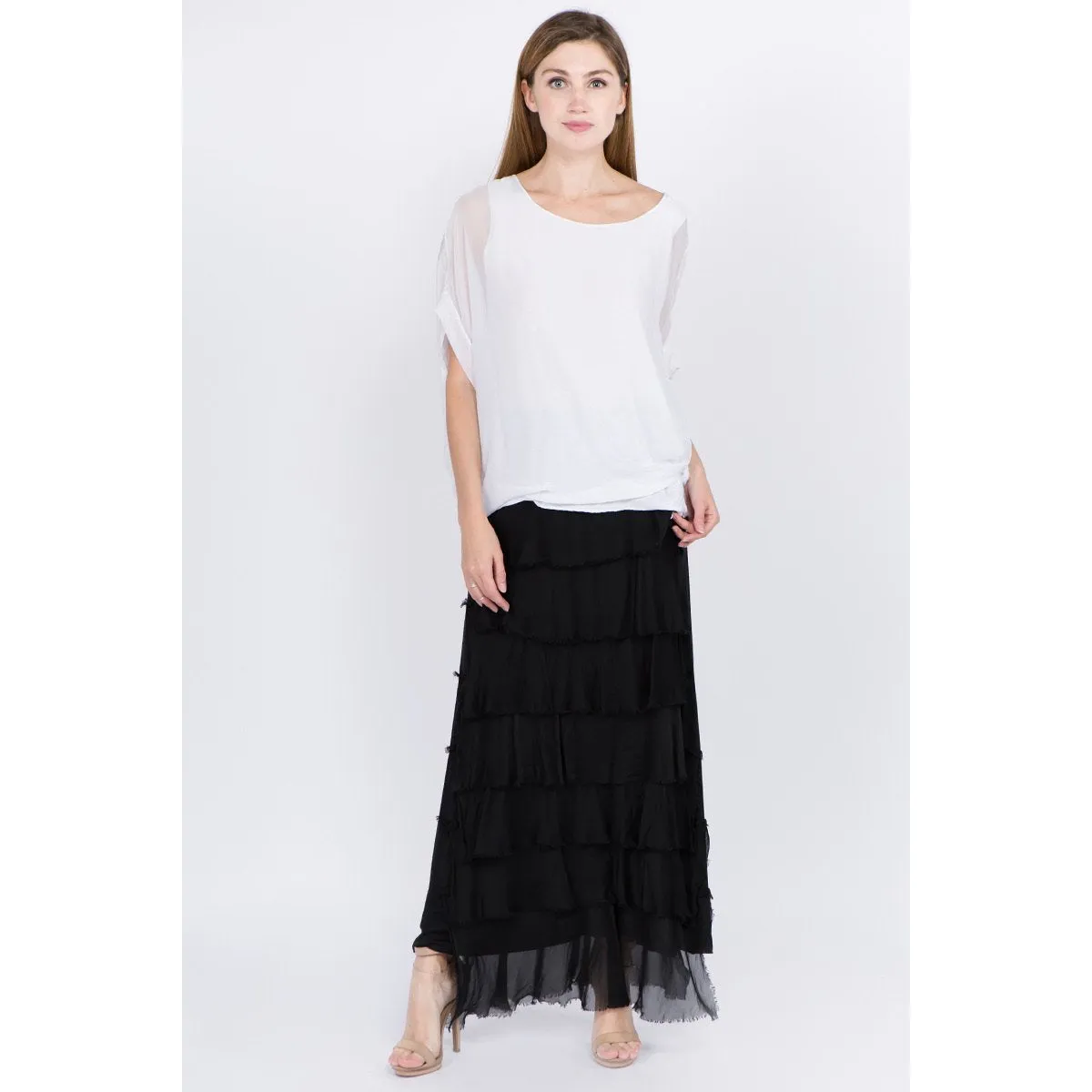 Layered Italian Raw Moda Maxi Skirt