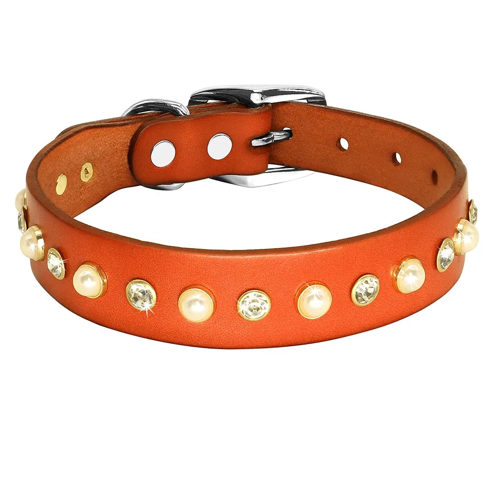 Luxury Rhinestone Leather Dog Leash and Collar Set - For Small to Medium Breeds