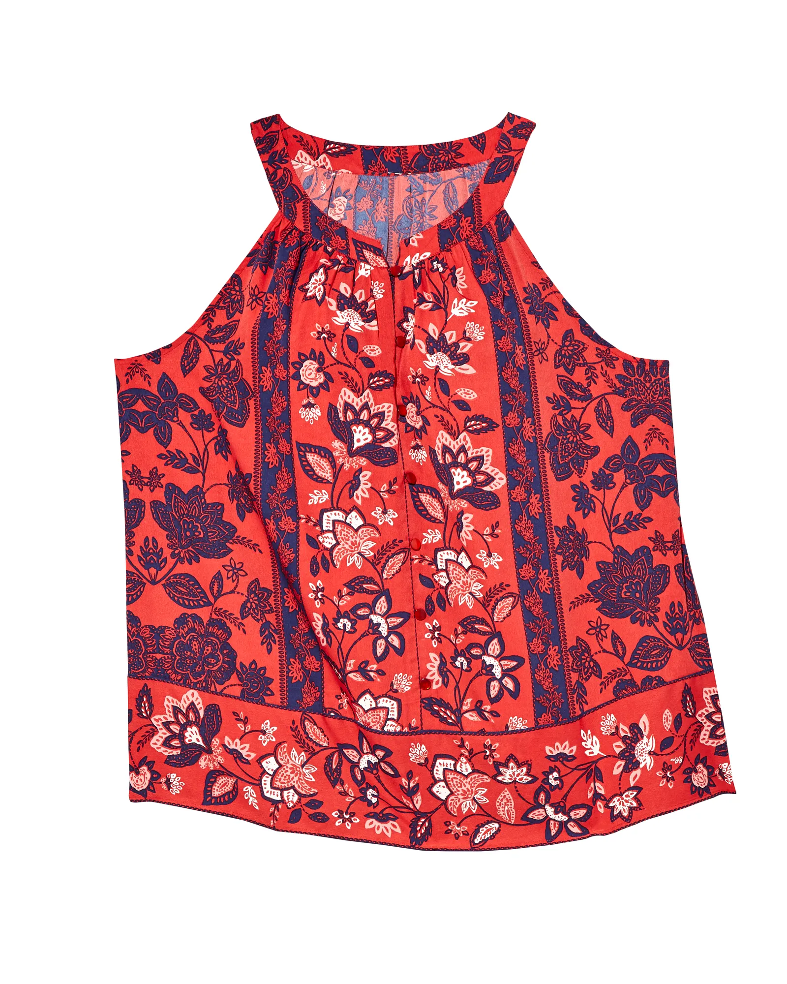 Madeline Halter Button Front Top | Red / Navy