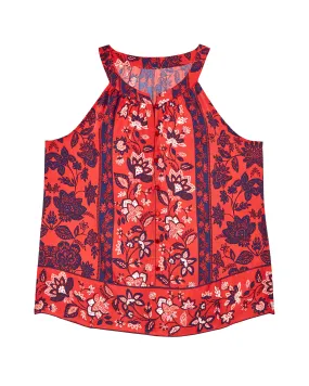 Madeline Halter Button Front Top | Red / Navy