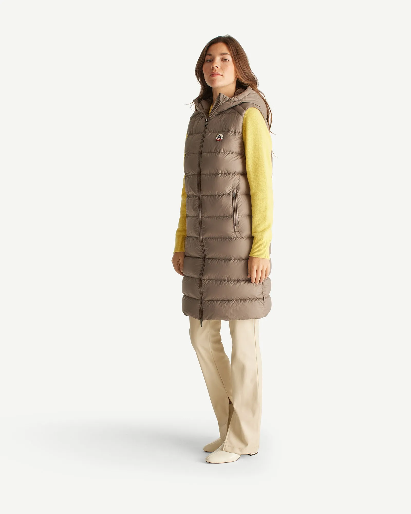 Manon long sleeveless down jacket Taupe