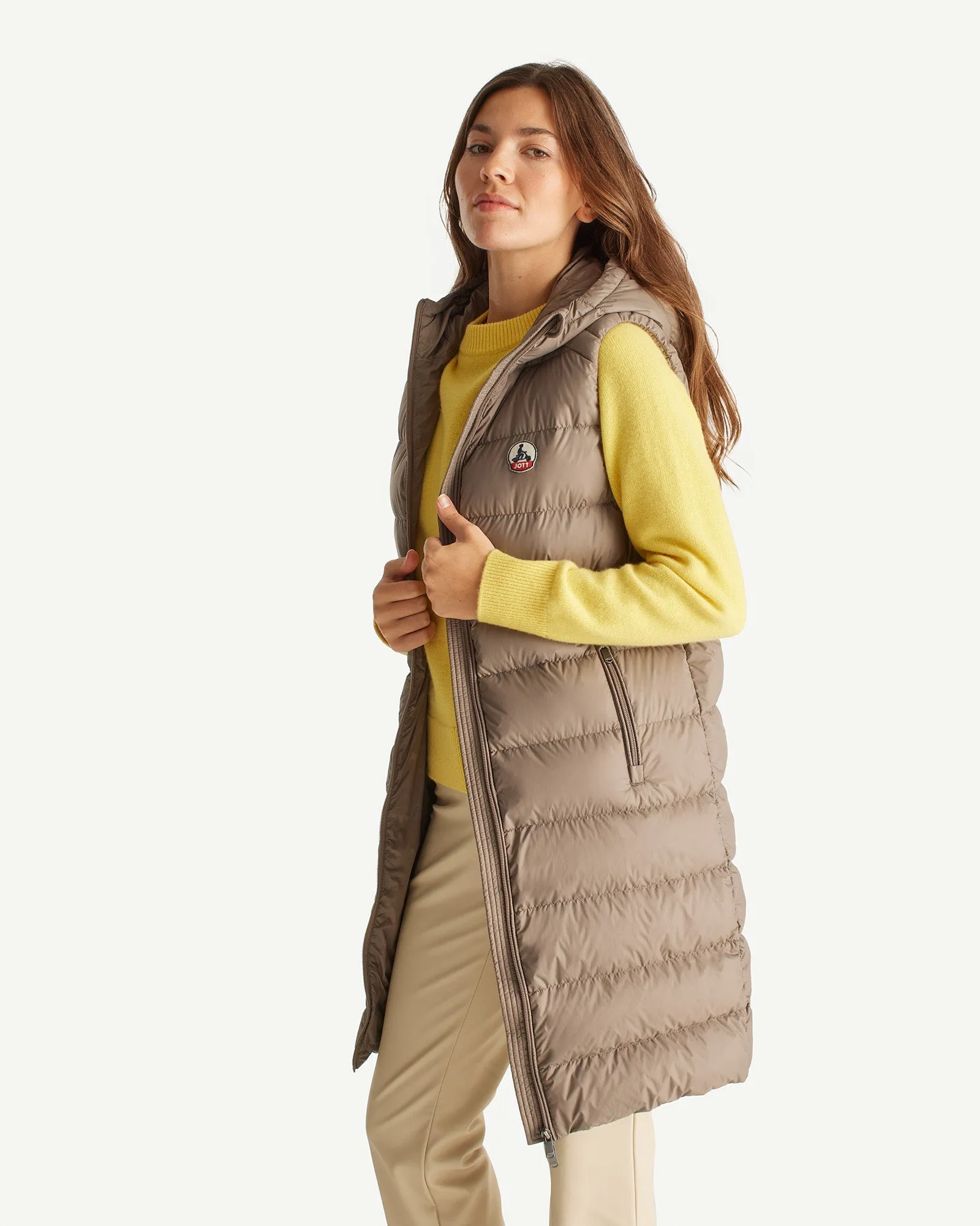 Manon long sleeveless down jacket Taupe