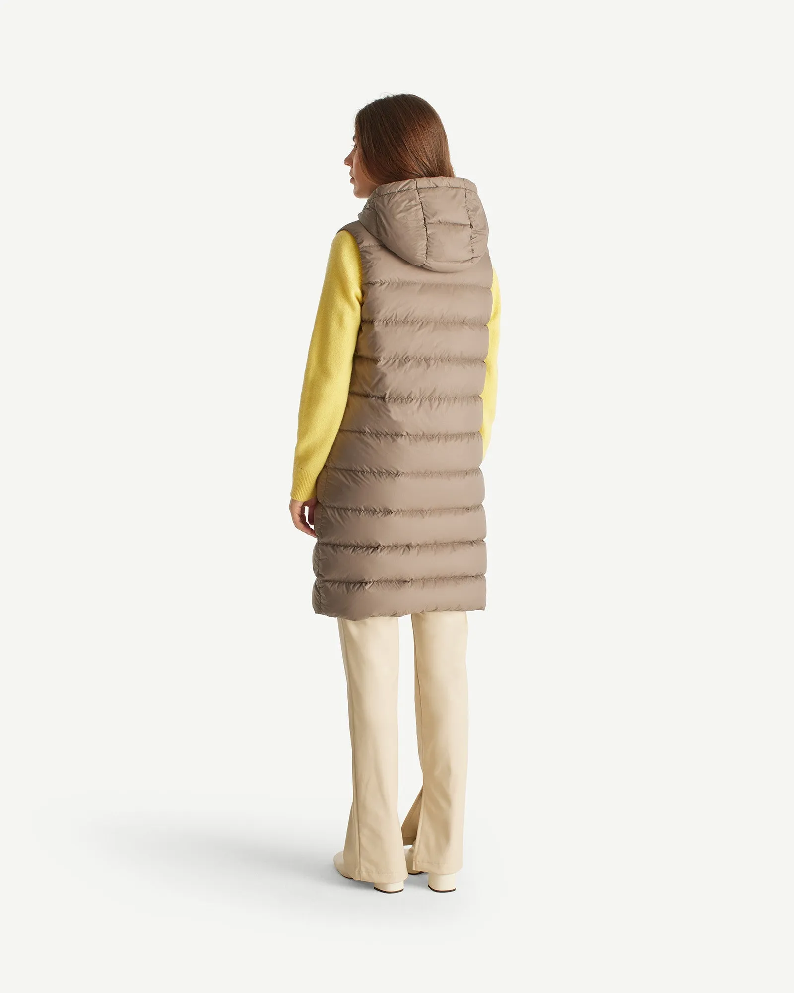 Manon long sleeveless down jacket Taupe