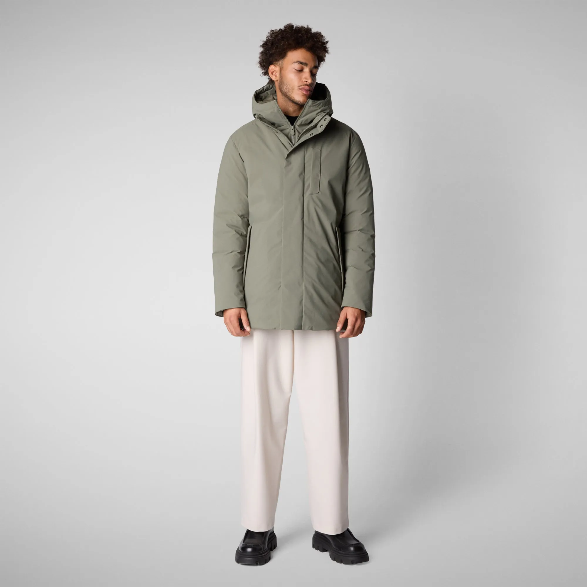 Man's hooded parka Sesle in swamp green