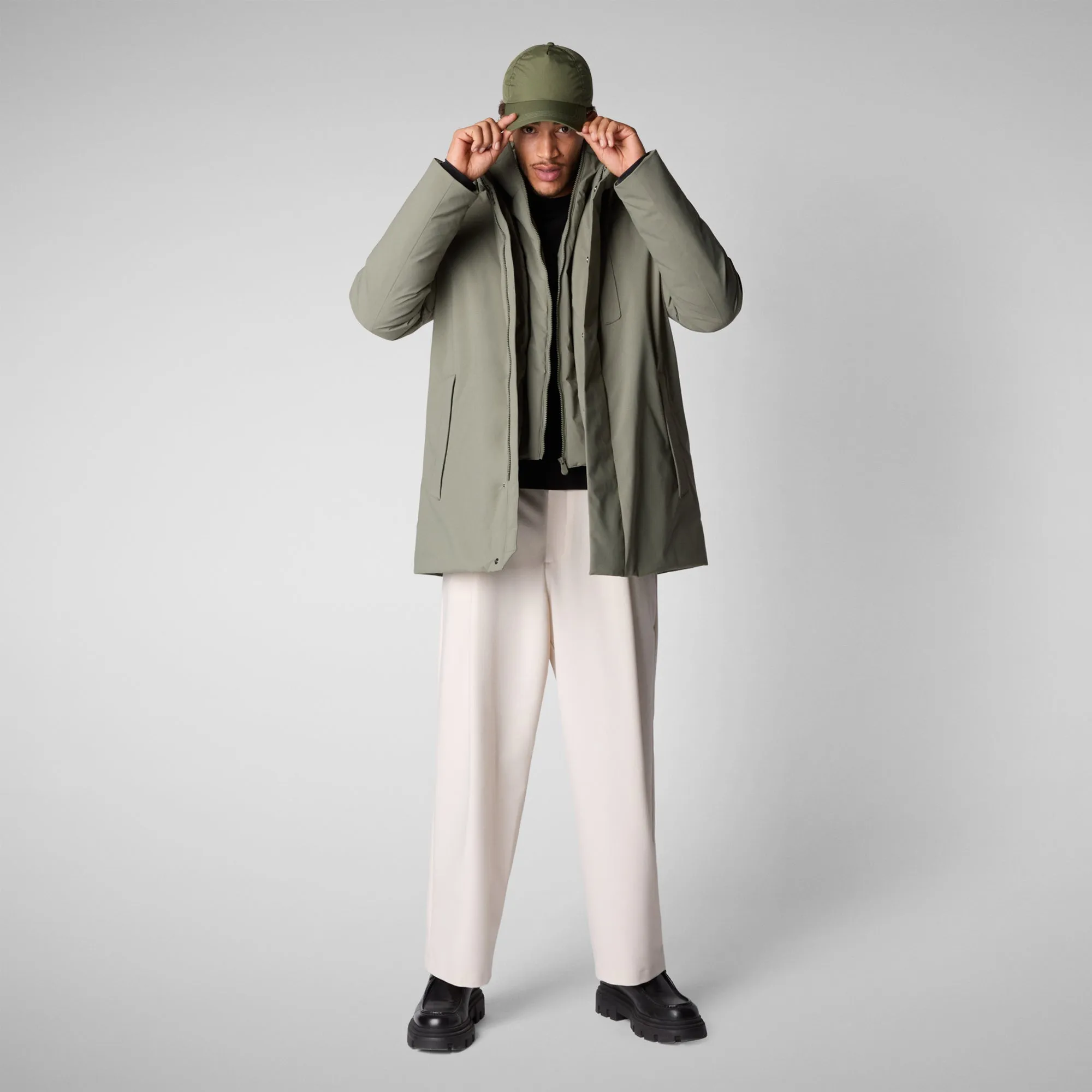 Man's hooded parka Sesle in swamp green