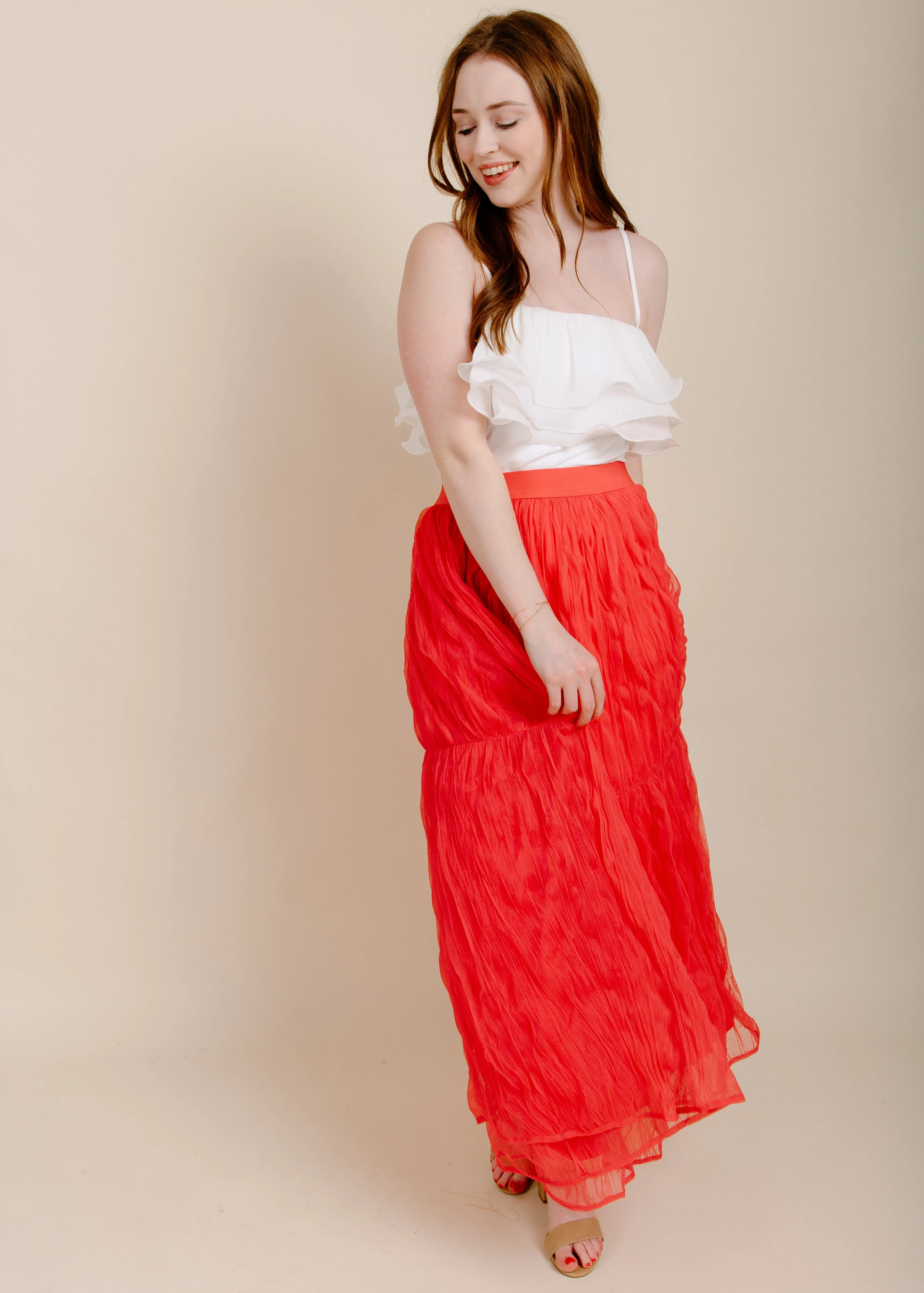 Mckenzie Coral Ruffle Maxi Skirt