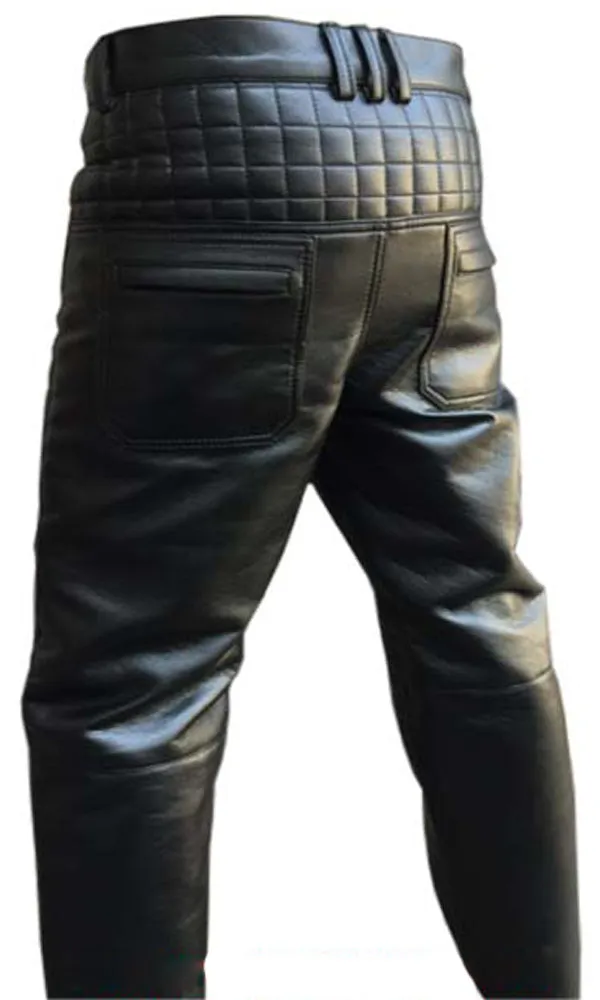 Mens Bikers Pants Black And Brown Leather Quilted Design Motorcycle Jeans Trouser (502)