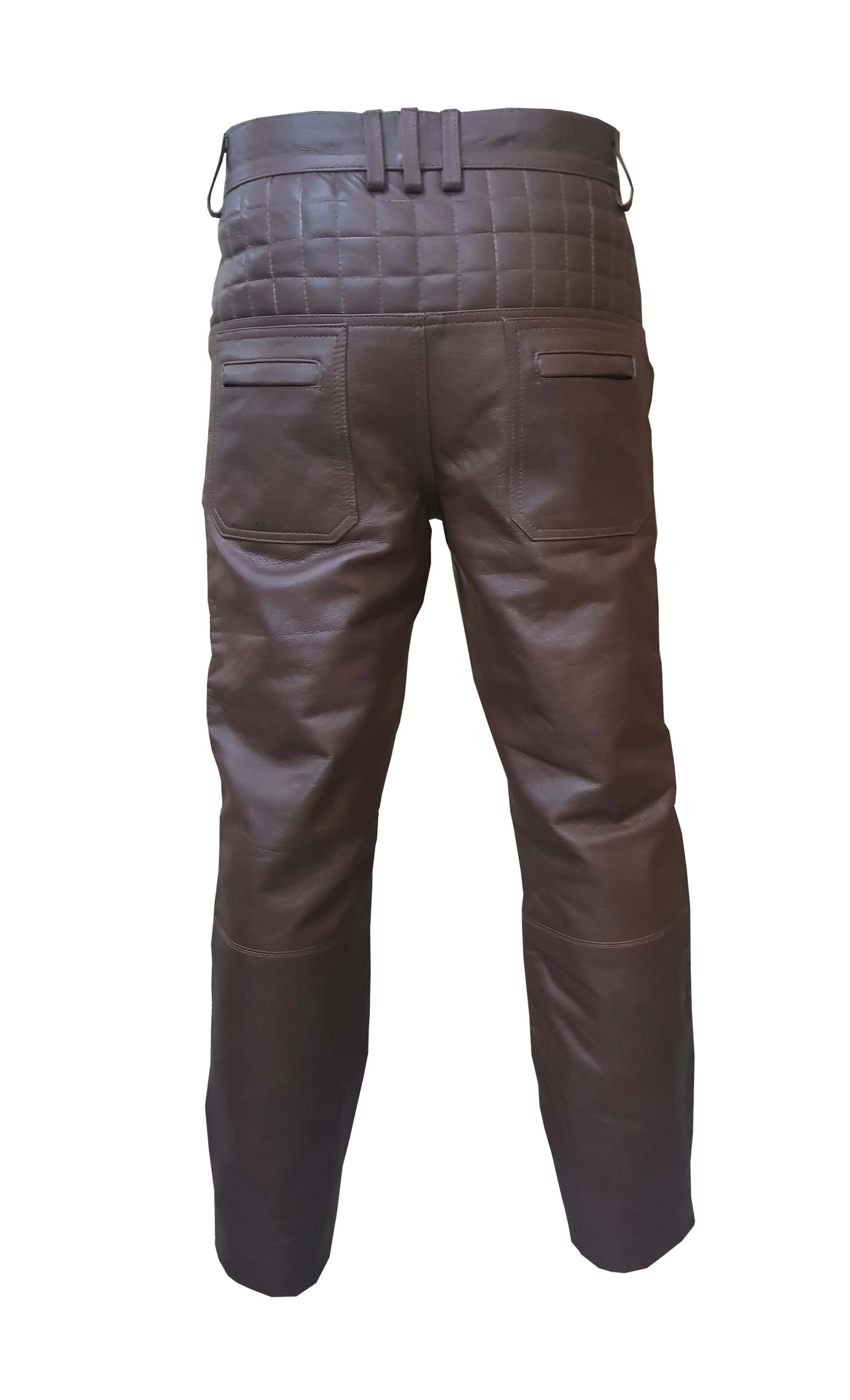 Mens Bikers Pants Black And Brown Leather Quilted Design Motorcycle Jeans Trouser (502)