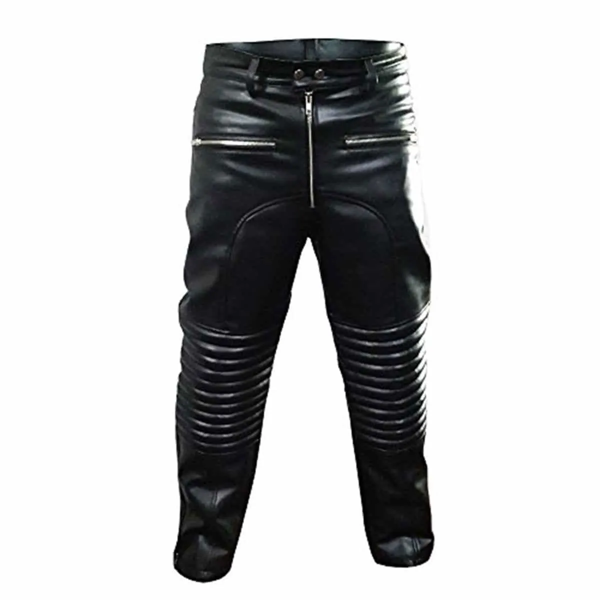 Mens Black Leather Bikers Jeans Pants Trouser - J8