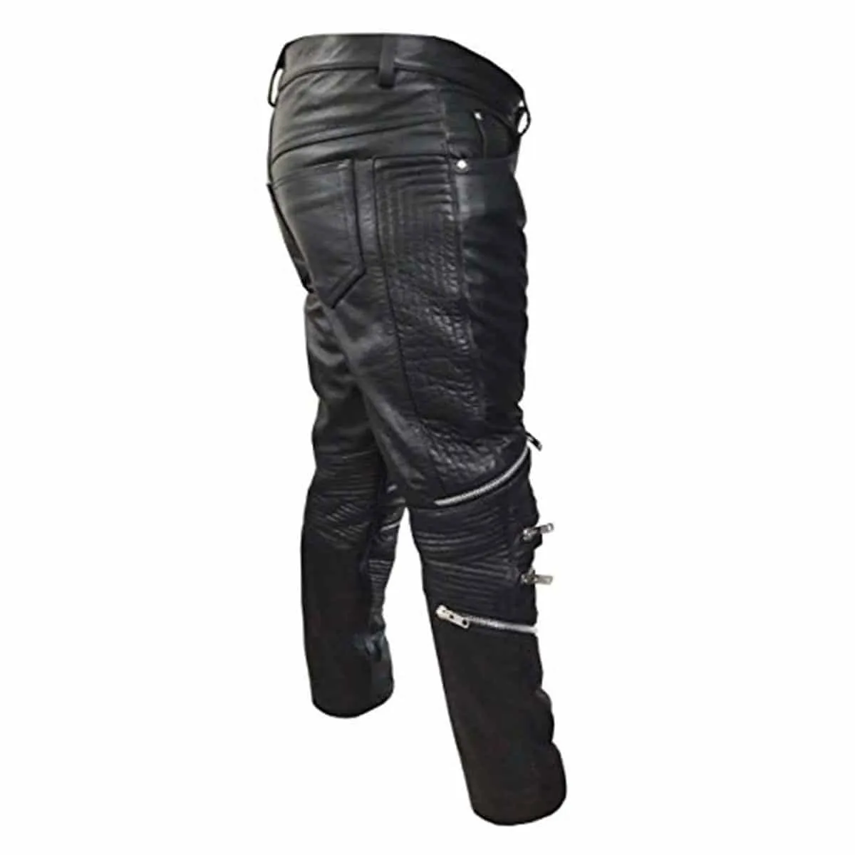 Mens Black Leather Padded Motorcycle Bikers Pants Jeans Trousers - J7