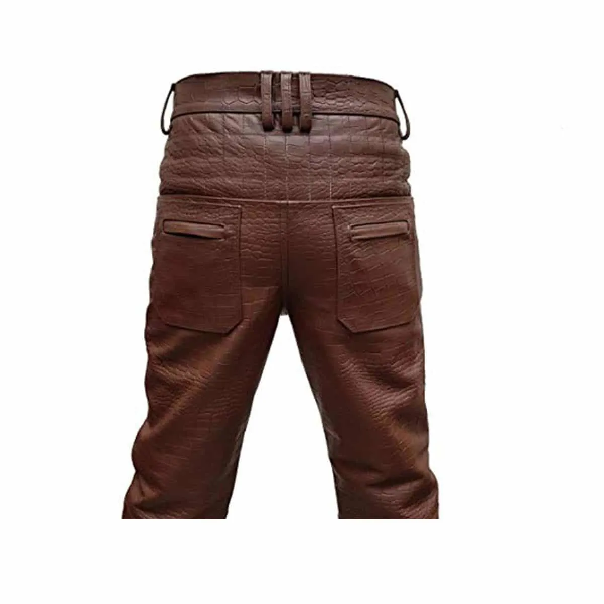 Mens Brown Crocodile Print Leather Quilted 502 Style Motorcycle Bikers Pants Jeans Trouser-502