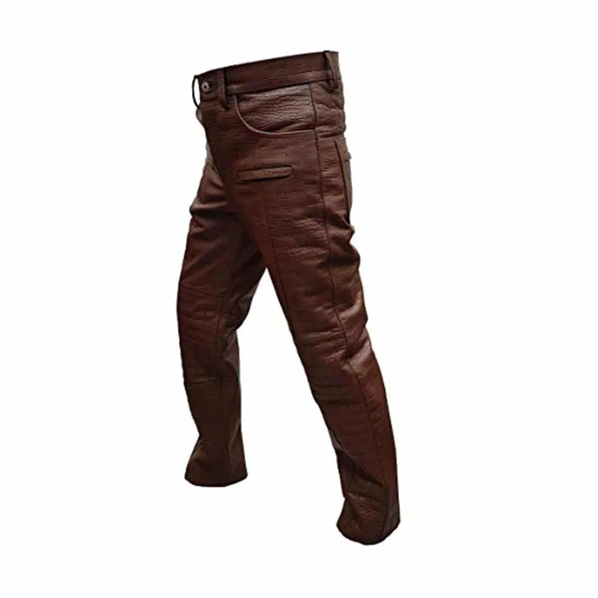 Mens Brown Crocodile Print Leather Quilted 502 Style Motorcycle Bikers Pants Jeans Trouser-502