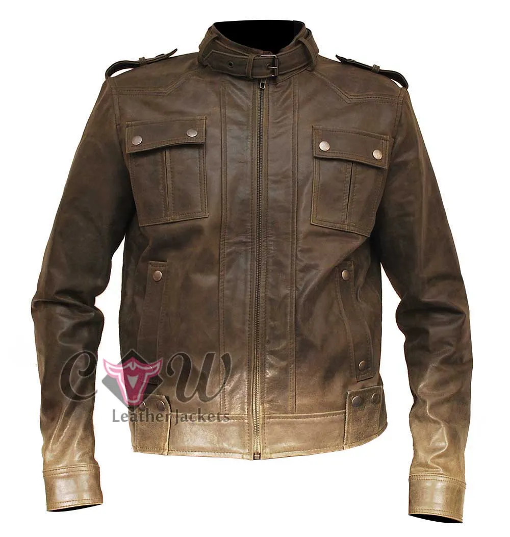 Men's Rider Slim Fit Metallic Moto Green Leather Jacket