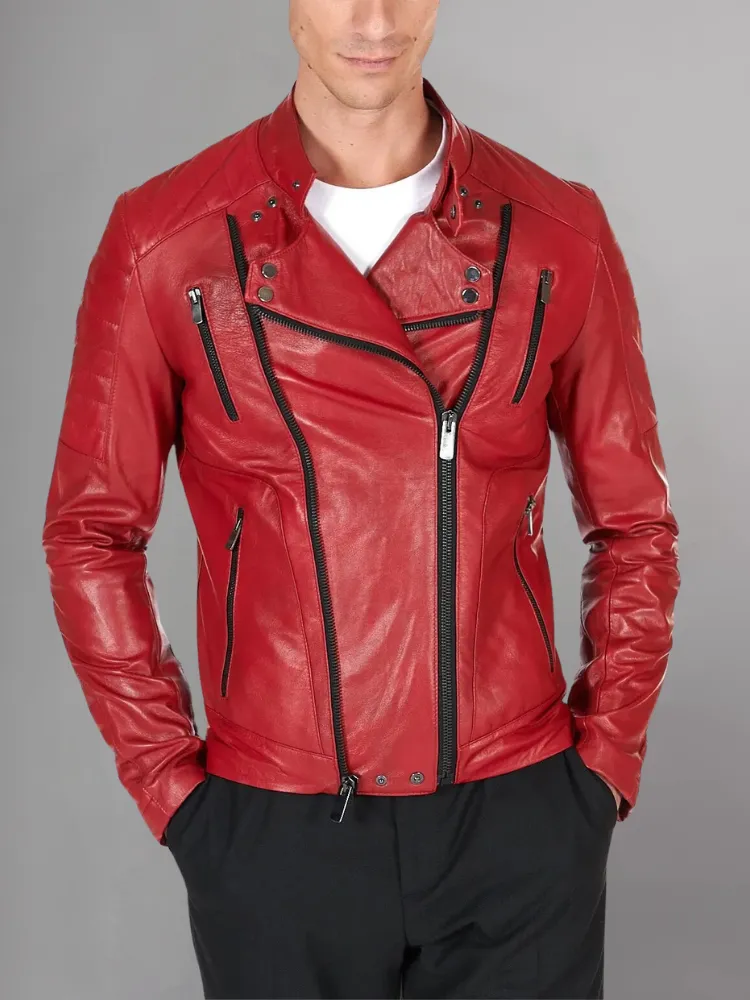 Mens Zipper Style Quilted Leather Jacket