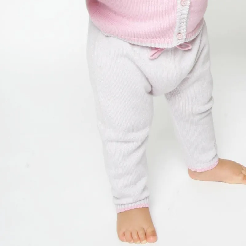 Merino Knitted Baby Leggings - Pearl Grey & Rose