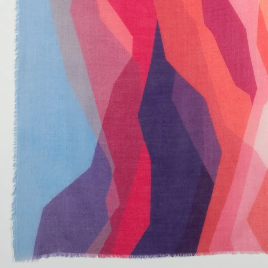 Merino Wool Scarf - Pink Multi Abstract Peaks