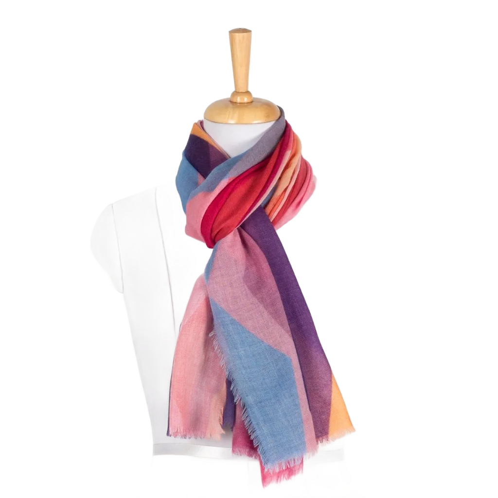 Merino Wool Scarf - Pink Multi Abstract Peaks