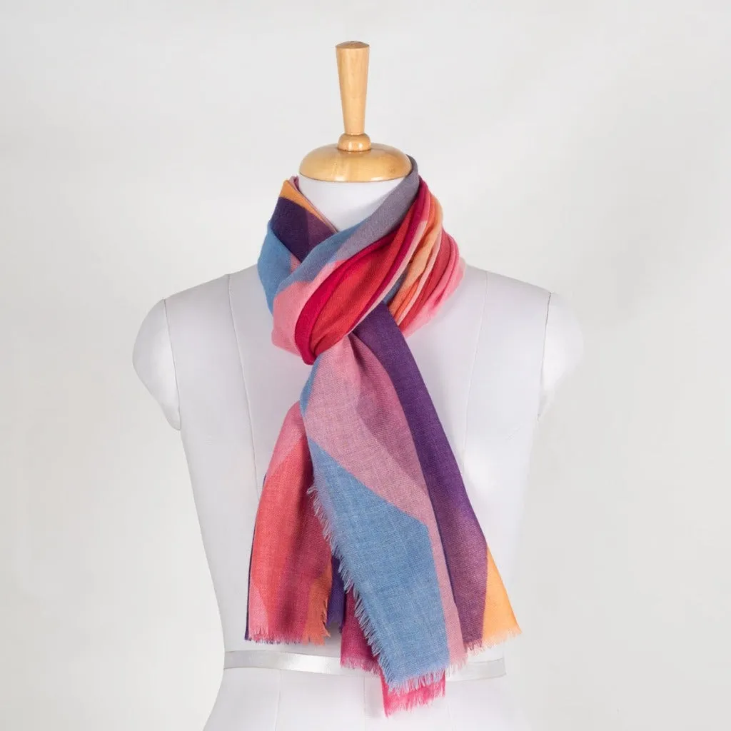 Merino Wool Scarf - Pink Multi Abstract Peaks