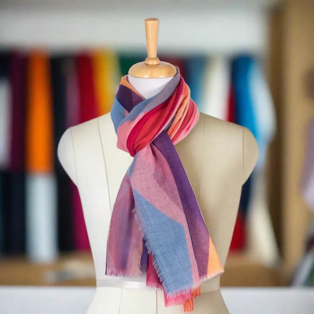 Merino Wool Scarf - Pink Multi Abstract Peaks