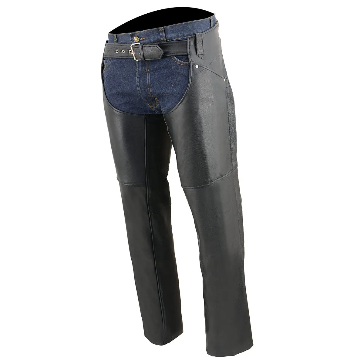 Milwaukee Leather Chaps for Women Black Premium Skin - Deep Hip Pockets Back Thigh Laces Motorcycle Chap - SH1173