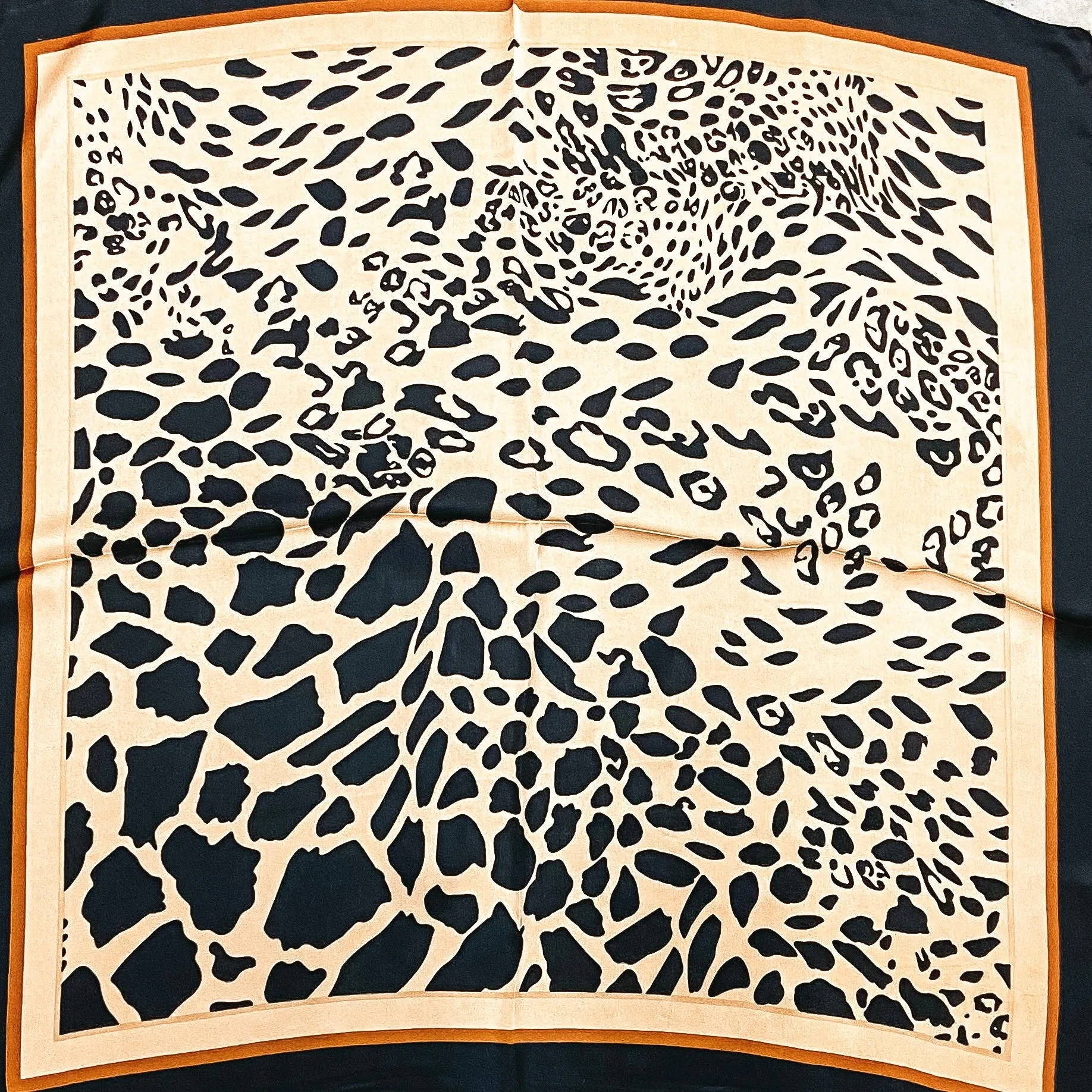 Mixed Animal Print Square Scarf in Tan and Black