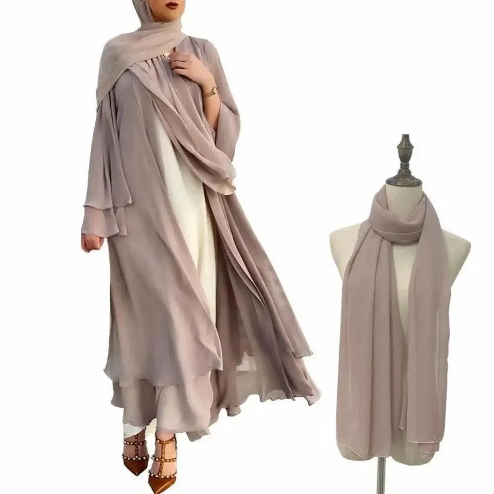 MOA002 Plain Double Layered Chiffon Open Abaya