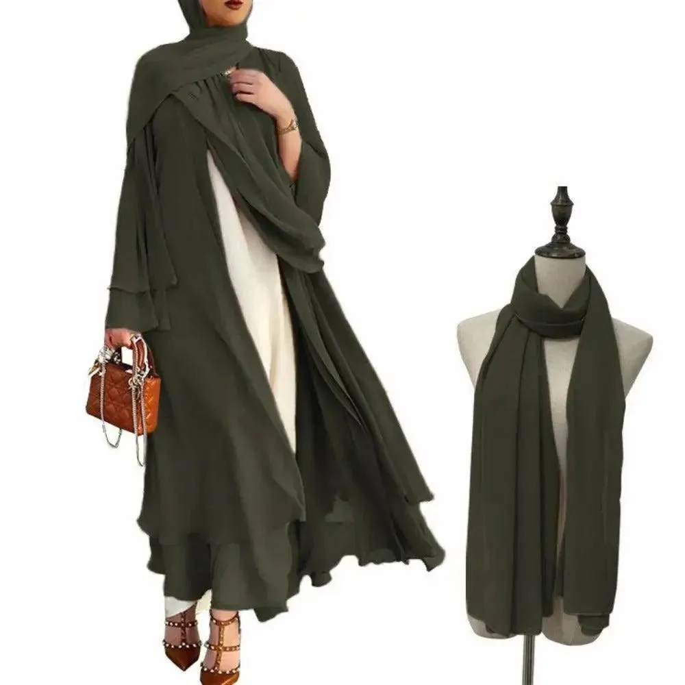 MOA002 Plain Double Layered Chiffon Open Abaya