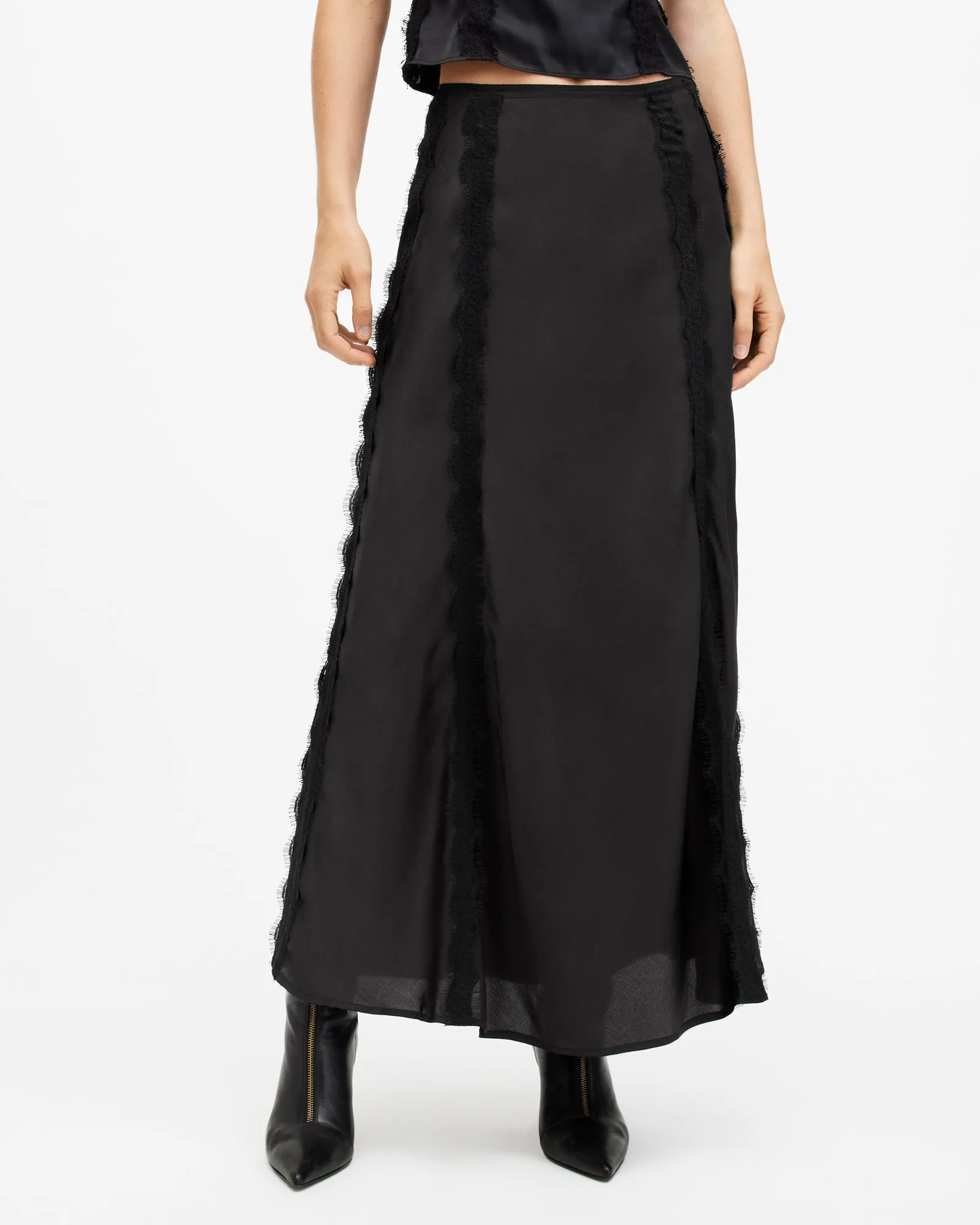 Morgan Satin Lace Panelled Maxi Skirt