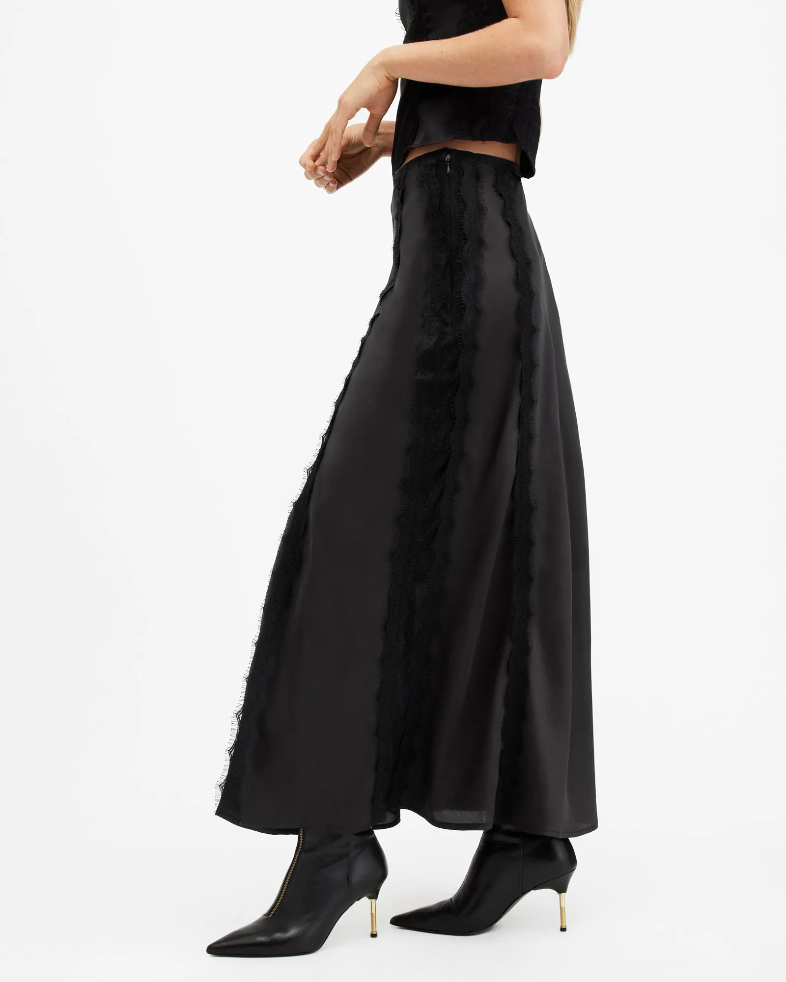 Morgan Satin Lace Panelled Maxi Skirt