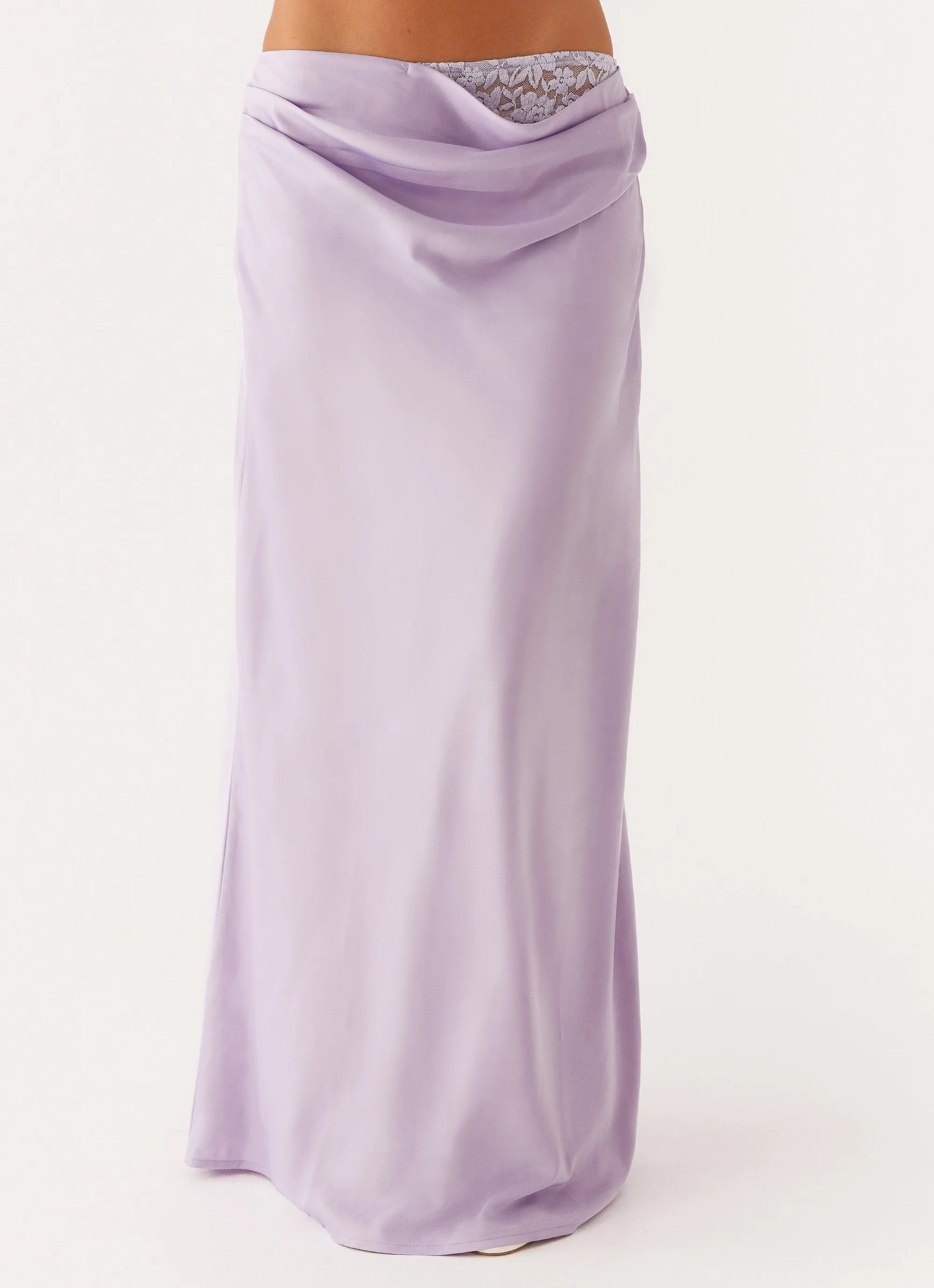 Nancy Lace Satin Maxi Skirt - Lilac