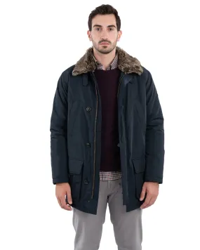 Navy Parka With Detachable Faux Fur Collar