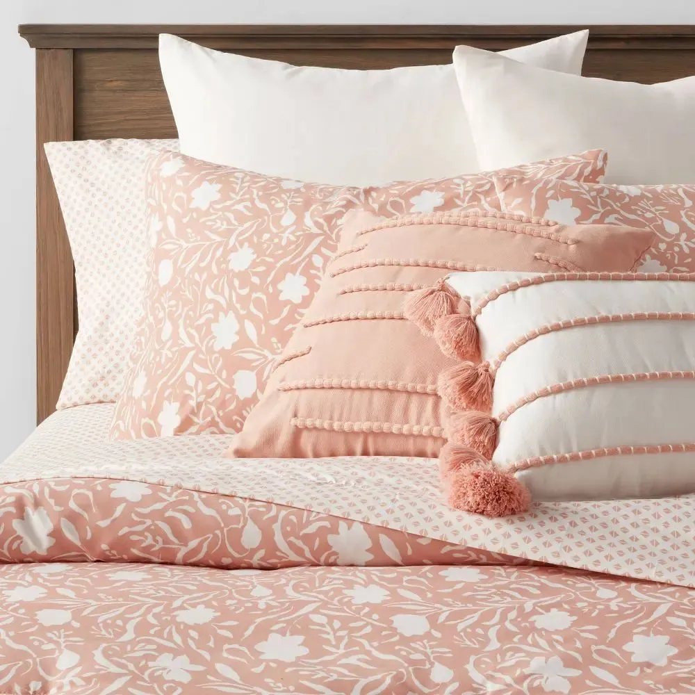 New - 12pc Full Floral Boho Comforter & Sheets Set Terracotta Pink - Threshold