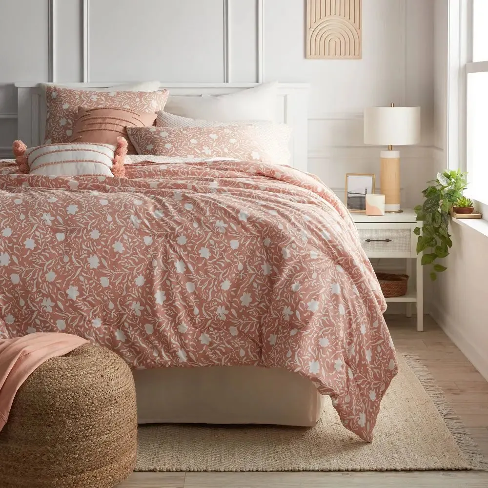 New - 12pc Full Floral Boho Comforter & Sheets Set Terracotta Pink - Threshold