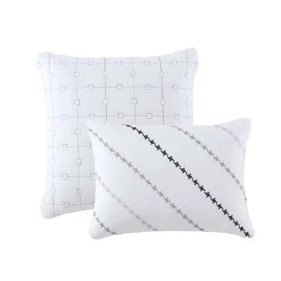 New - 12pc King Delphi Embroidered Stripe Comforter & Sheets Bedding Set - White/Gray