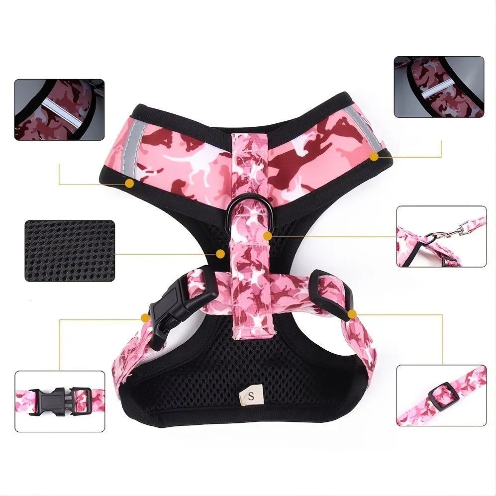 No-Pull Dog Harness Collar Leash Poop Bag - 4Pcs Set